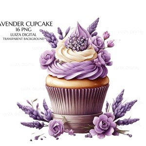 Clipart di cupcake alla lavanda, clipart di cupcake floreali, libri dei ricordi, diari di scarto, album di ritagli, agende, uso commerciale, download digitale