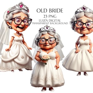 Großmutter Clipart, Hochzeit Clipart, verrückte Braut Clipart, Hochzeit Clipart, Braut Clipart, Braut Clipart, lustige Braut PNG, Liebe Clipart, Kommerziell