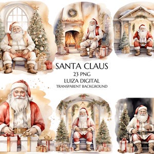 Aquarelle or père Noël Clipart, PNG père Noël, lot de cliparts Noël, sublimation hiver, fabrication de cartes de Noël, usage Commercial