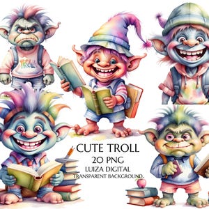 Clipart Troll Ritorno a Scuola, Clipart Buon Compleanno Mostro, Clipart Fantasy, Clipart Spettrale, Uso Commerciale, Sublimazione, Download Digitale