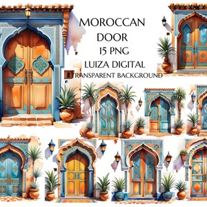 Marokkaanse aquarel clipart, Marokkaanse esthetiek, aquarel Marokkaanse deur, botanische clipart, bruiloft clipart, woestijn clipart, African