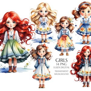 Clipart di arte popolare di ragazza dei cartoni animati, ragazza scandinava, donna popolare, sublimazione popolare, arte popolare, clipart Hyggie, download digitale, uso commerciale