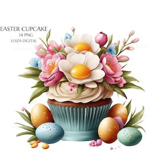 Blumen Cupcake Clipart, Ostern Cupcake Clipart, Memory Bücher, Dessert Clipart, Sammelalben, Planer, kommerzielle Nutzung, digitaler Download