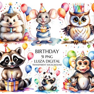 Tiere mit Luftballons Clipart | 51 hochwertige PNG | Waldtiere Clipart, Babyparty Png, Sublimation, digitaler Download