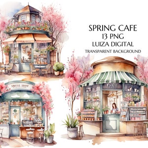 Paris Cafe Clipart Watercolor, Parisian Restaurant, French Cafe, Sublimation Design, PNG, Junk Journal, Paper Crafts, Commercial Use