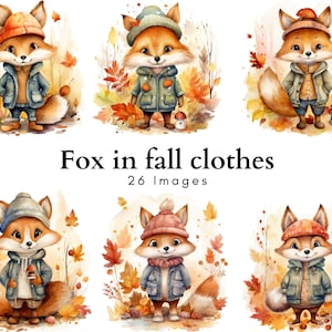 Automne renard mignon des cliparts, des cliparts, des cliparts aquarelle, automne renard PNG, lot de cliparts, créations artisanales fabrication de cartes, clipart Animal de la forêt