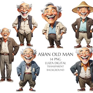 Clipart chinois grand-père, aquarelle asiatique vieil homme Clipart, Png drôle de vieil homme, Clipart original grand-père, clipart heureux grand-père, Commercial