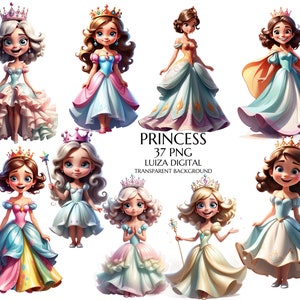 Princesses Clipart, Fairytale  Clipart, Watercolor Princess Clipart, Sublimation, Princess Birthday, Transparent Background, Commercial Use