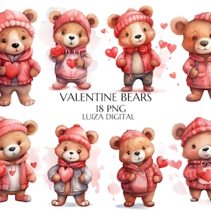 Pink Teddy Bear Clipart, Watercolor Valentines Teddy Bear Clipart, Valentines Day Png Father&#39;s day PNG, Valentines Gifts for Kids Commercial