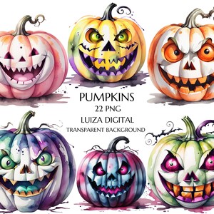 Halloween Pumpkin Clipart – Spooky & Scary Pumpkin PNG Bundle, Haunted Pumpkins for Cards