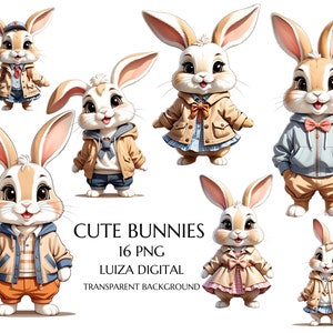 Clipart lapin, clipart lapin mignon, dessin animé lapins Png, clipart animaux des bois, clipart lapin de Pâques, usage commercial, scrapbooking printemps