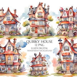 Imágenes prediseñadas de casas extravagantes, imágenes prediseñadas de casas coloridas, casas locas, descarga digital, creación de tarjetas, manualidades digitales con papel, diarios basura, arte mural