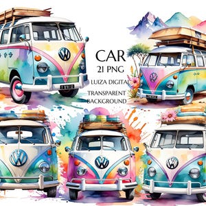 ヴィンテージ ヒッピー バス PNG、車のクリップアート バンドル、キャンピングカー、居心地の良いレトロなバンライフ キャンプ クリップアート、キャラバン クリップアート、アドベンチャー、デジタル ダウンロード