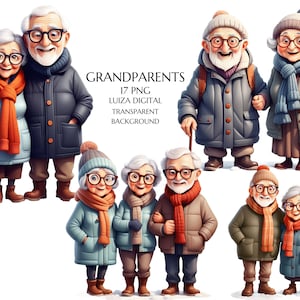 Großeltern, altes glückliches Paar Clipart, alte Dame und alter Mann, Oma und Opa, Winter romantische Großeltern, Sublimation, kommerzielle Nutzung