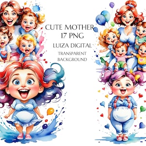 Muttertag Clipart, Mutter und Töchter Clipart, Familie Clipart, Kinder Clipart, verrückte Frau Clipart, Mutter Clipart, Eltern und Kinder PNG