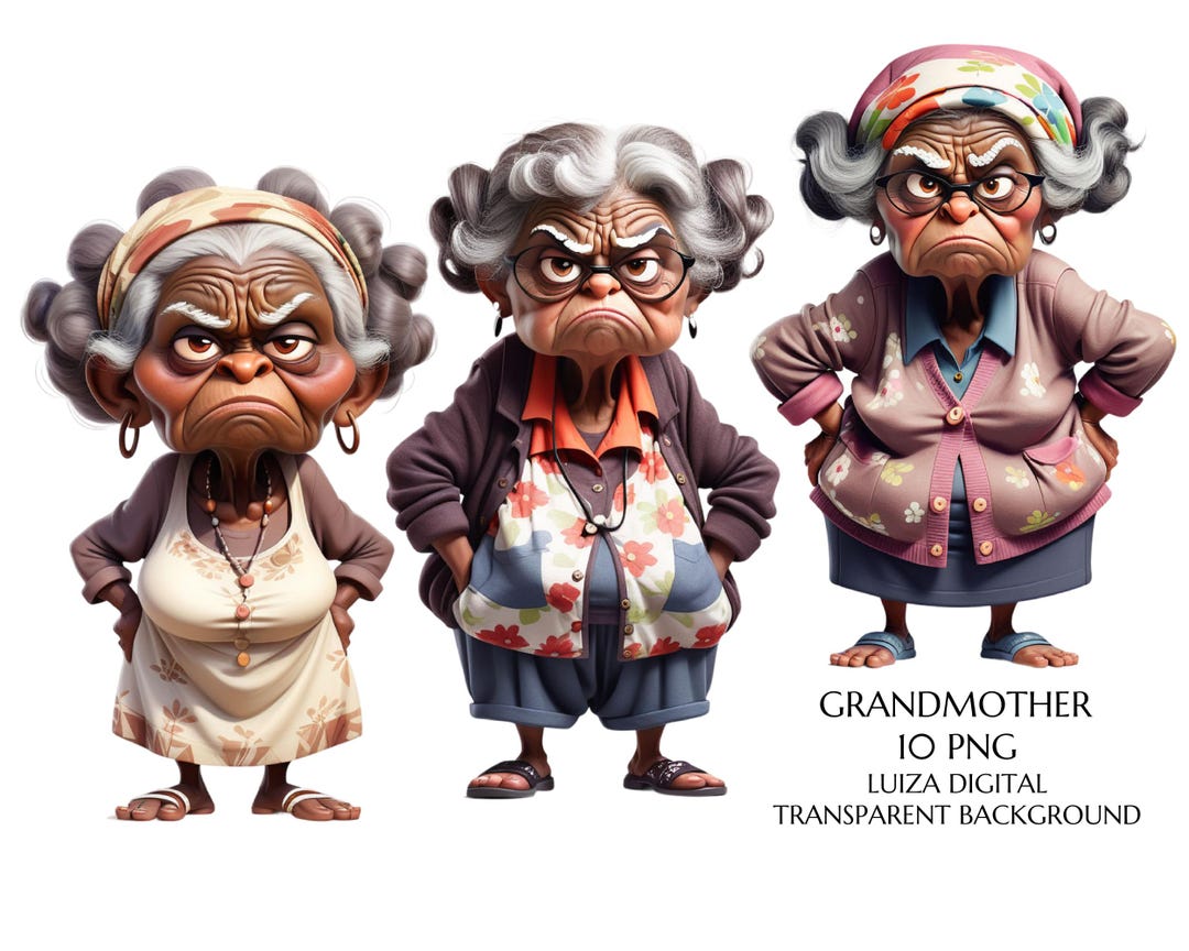 Grumpy Black Lady Clipart, Grumpy Grandmother Clipart, Funny Black ...