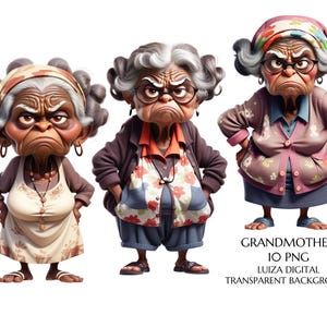 Grumpy Black Lady Clipart, Grumpy Grandmother Clipart, Funny Black Ladies Clipart, Funny African Old Lady Png, Mother Gift, Sublimation