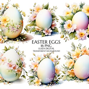 Oeuf floral des cliparts, aquarelle oeufs de Pâques Clipart, oeuf de Pâques 3D fantaisiste PNG, Floral printanier, peint oeuf de Pâques Clipart, usage Commercial