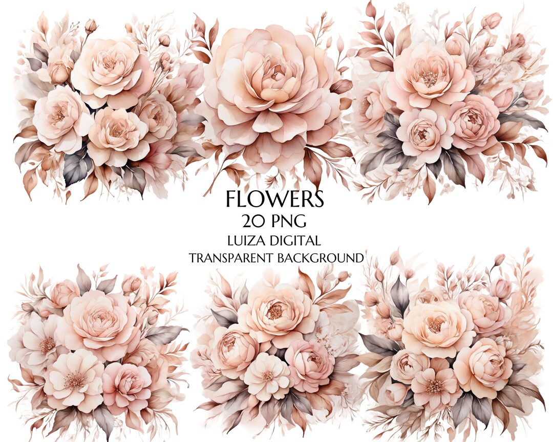 Rose Gold Flowers PNG, Pink Flowers Clipart, Watercolor Floral Clipart