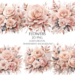Rose Gold Blumen PNG, Rosa Blumen Clipart, Aquarell Blumen Clipart Blumensträuße, Elemente, kommerzielle Nutzung, Digitale Clipart PNG