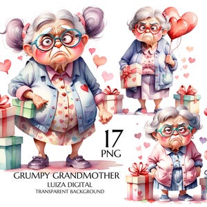 Clipart vieille dame grincheuse, grand-mère de la Saint-Valentin, clipart grand-mère grincheuse, fabrication de cartes d'anniversaire, sublimation, téléchargement immédiat, usage commercial