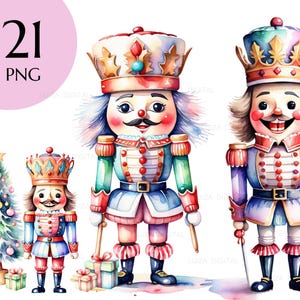 Pacote de clipart de quebra-nozes de Natal em tons pastel, PNG de inverno, clipart de quebra-nozes em tons pastel, elementos de cartão de Natal infantil, sublimação, uso comercial