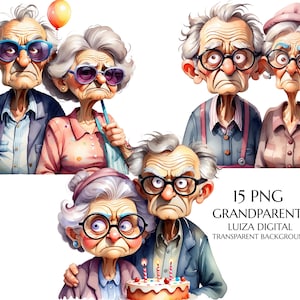 Imágenes prediseñadas de abuelos, pareja de ancianos gruñones, anciana y anciano, abuela y abuelo, regalo para abuelos, descarga digital, uso comercial