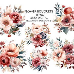 Imágenes prediseñadas de flores, imágenes prediseñadas de ramos, ilustraciones de paquetes de flores rojas, imágenes prediseñadas de flores burdeos, invitaciones de boda, digitales, para uso comercial