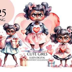 Black Lady Clipart PNG, Valentinstag lustiges Mädchen, mürrische Frau Clipart, schrullig Mädchen Clipart, Geburtstagskarte machen, Sublimation sofortiger Download