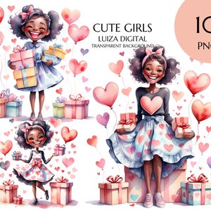 Black Lady Clipart PNG, Valentinstag lustiges Mädchen, glückliche Frau Clipart, schrullig Mädchen Clipart, Geburtstag Karte machen, Sublimation sofortiger Download