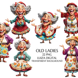 Funny Old Lady clipart, Happy Spanish Old Lady png, grillige gelukkige vrouw clipart, grappige cartoon grootmoeder, gelukkige oma png, commercieel