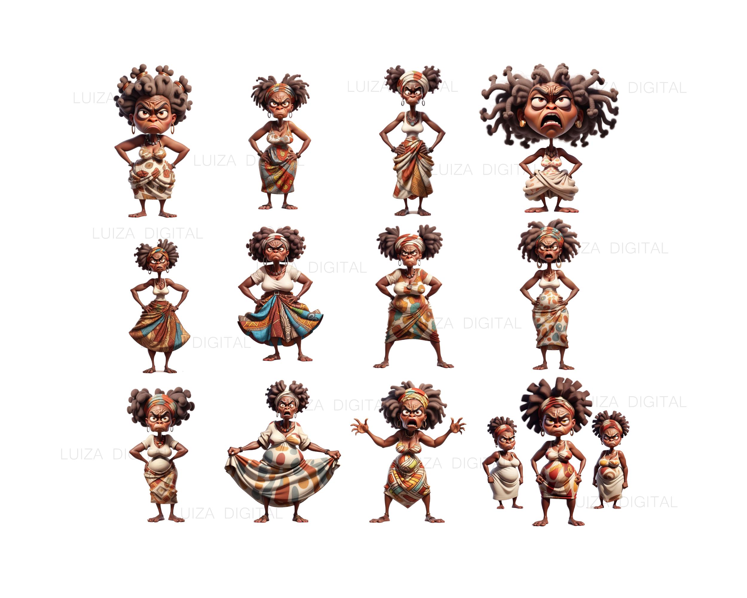 Quirky Black Woman Clipart & Grumpy African Lady PNG - Whimsical ...
