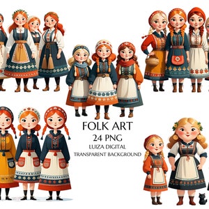 Clipart popolare slava ad acquerello, Clip art popolare, Primavera popolare, Ragazza popolare scandinava, Ragazza ad acquerello, Adesivi digitali, Uso commerciale