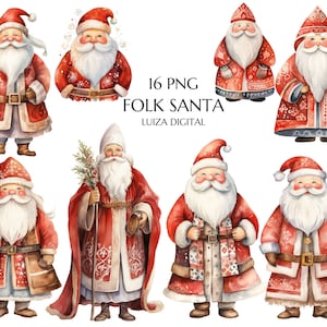 Babbo Natale popolare, Natale scandinavo, Clipart di Babbo Natale, PNG di Natale popolare ad acquerello, Clipart di Natale nordico, Clipart di arte popolare natalizia