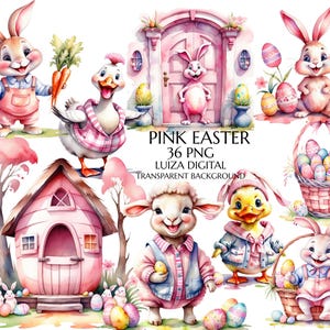 Rosa Ostern Png, Hase Clipart, Osterhase Clipart Bundle, Osterkorb Clipart, Frühling Bauernhof Png, digitaler Download, kommerzielle Nutzung