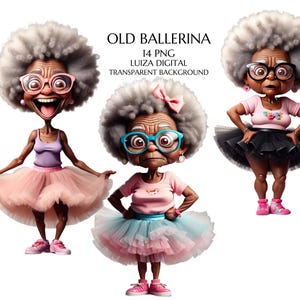Abuela con tutú (Png), bailarina anciana, baile divertido, anciana africana (Png), regalo para madre, descarga digital, decoración de cumpleaños