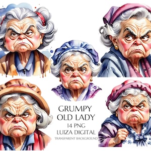 Grappige oma clipart, knorrige oude dames clipart PNG, grappige oude dame, boze vrouw clipart, knorrige oma clipart, oudere schattige Gradma