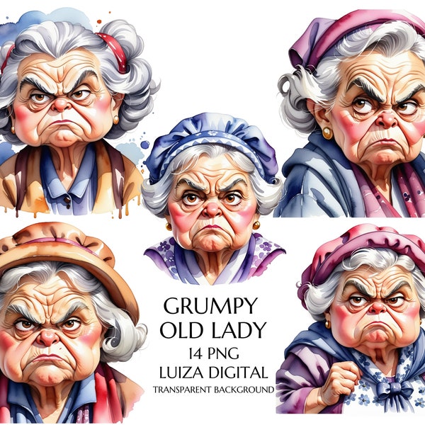 Grumpy Old Ladies Clipart PNG, Funny Old Lady, Angry Woman Clipart, Cartoon Funny Grandmother, Grumpy Granny Clipart, Elderly Cute Gradma