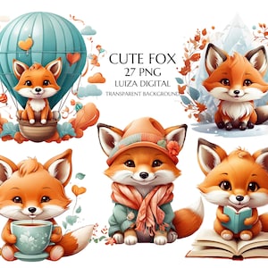 Retour à l'école des cliparts renard aquarelle, clipart animaux de la forêt, clipart renard aquarelle printemps, Baby Shower renard PNG, Clipart Animal