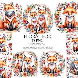 Clipart renard, clipart animaux de la forêt, clipart printemps aquarelle, baby shower, clipart animaux Saint-Valentin, téléchargement numérique, usage Commercial