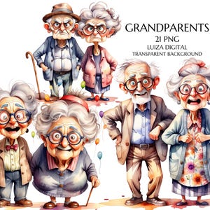 Cute old couple Clipart, Old lady and old man, Grandma and grandpa, Gift for romantic grandparents, Valentines day couple png, Sublimation