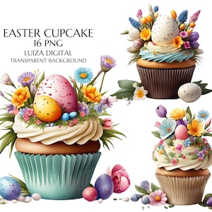 Clipart di cupcake floreali, clipart di cupcake pasquali, libri di memoria, diari spazzatura, album di ritagli, libro di ricette, uso commerciale, download digitale