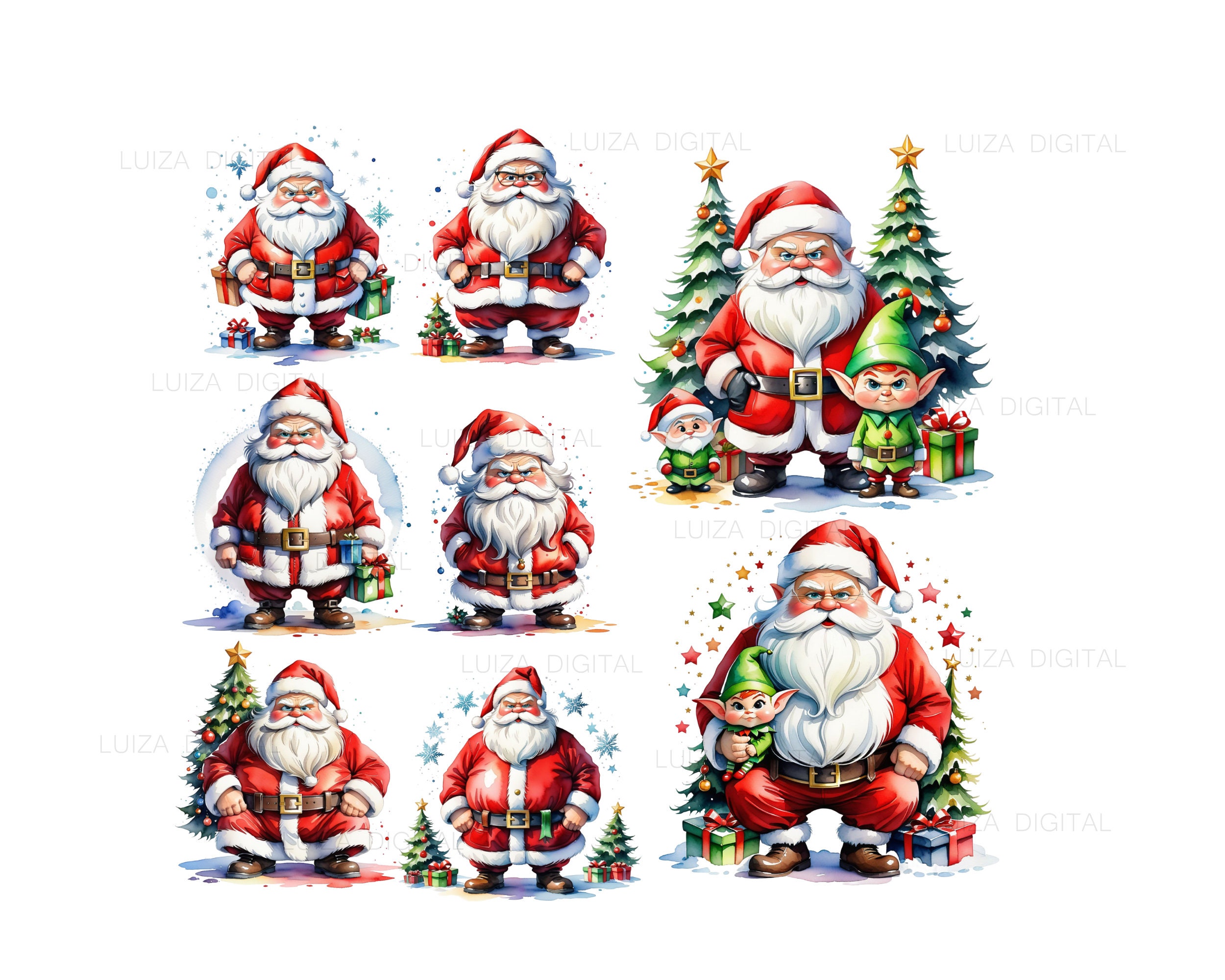 Watercolor Grumpy Santa Claus Clipart, Santa PNG, Watercolor Christmas ...