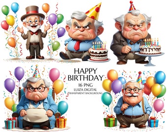 Grandfather png, Birthday Old Man Clipart, Grumpy Old Man, Man Clipart, Cartoon Angry Grandfather, Quirky Grandpa Clipart, Elderly Clip Art