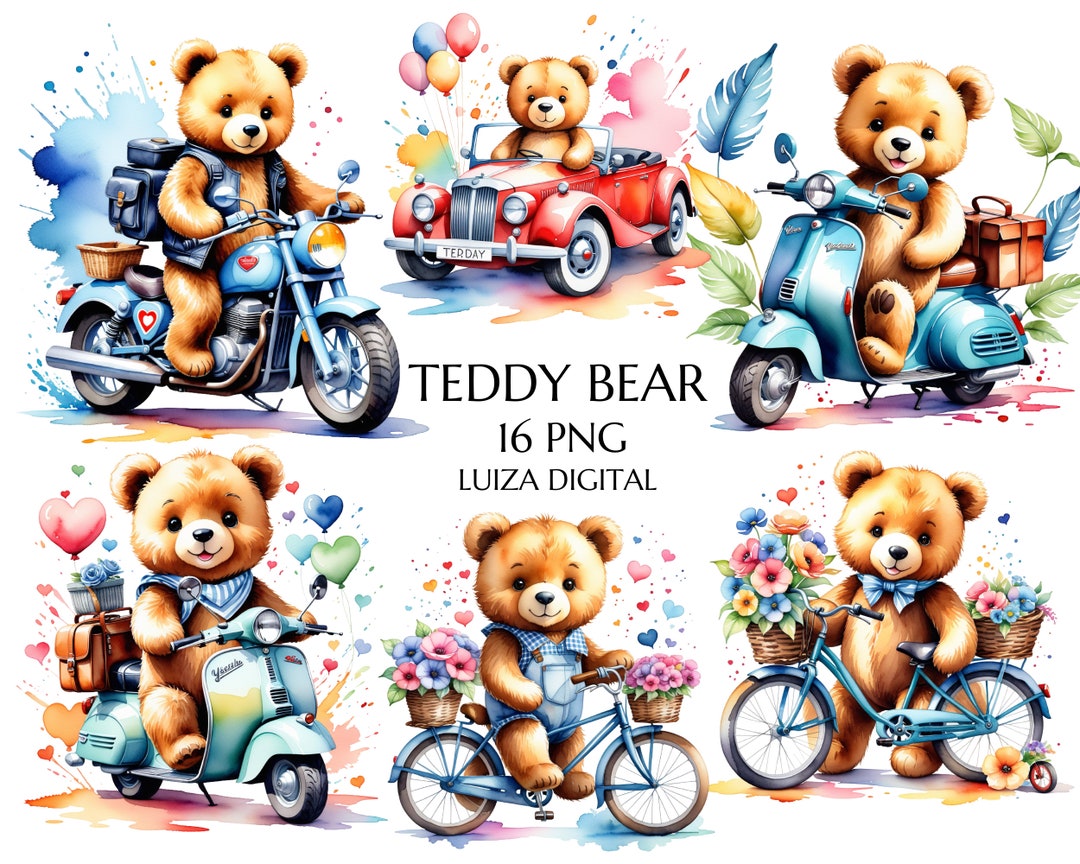 Watercolor Teddy Bear Clipart Scooter Teddy Bear Clipart Teddy Bear 