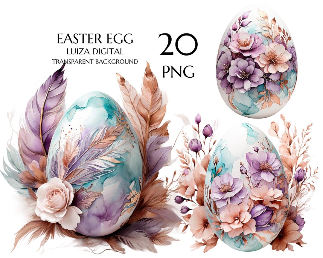 20 Floral Easter Egg Clipart Bundle, Black & Rose Gold Easter Eggs Png ...