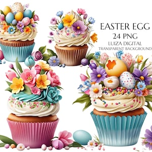Clipart di cupcake floreali, clipart di cupcake pasquali, libri dei ricordi, diari di scarto, album di ritagli, agende, uso commerciale, download digitale, sublime