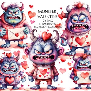 Clipart mostri di San Valentino, 22 PNG mostri innamorati Clipart, San Valentino per bambini, Clipart fantasy, Asilo nido PNG, Decorazioni di compleanno, Uso commerciale
