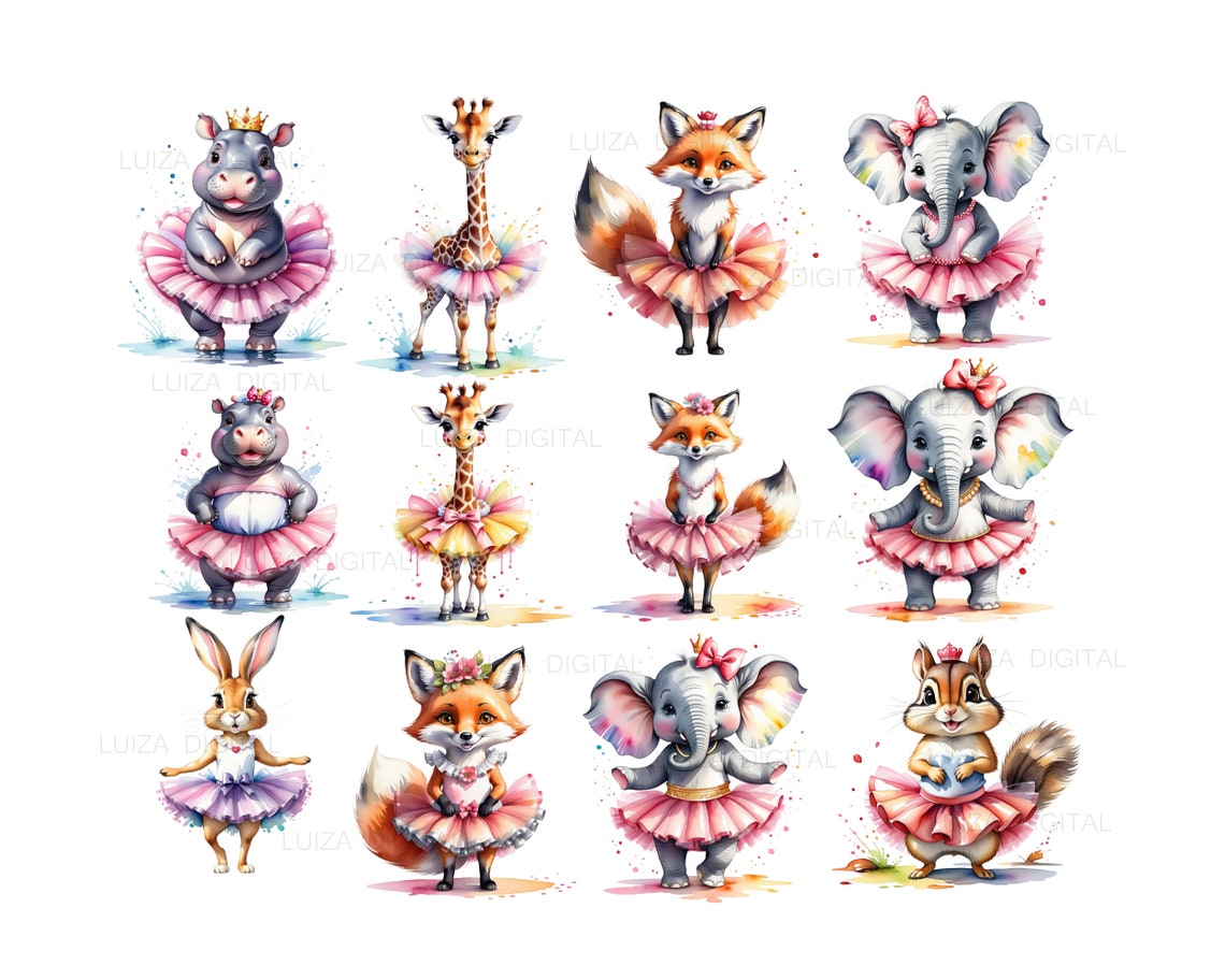 Ballerina Animals, Ballerina Clipart, Watercolor Clipart, Ballerinas ...