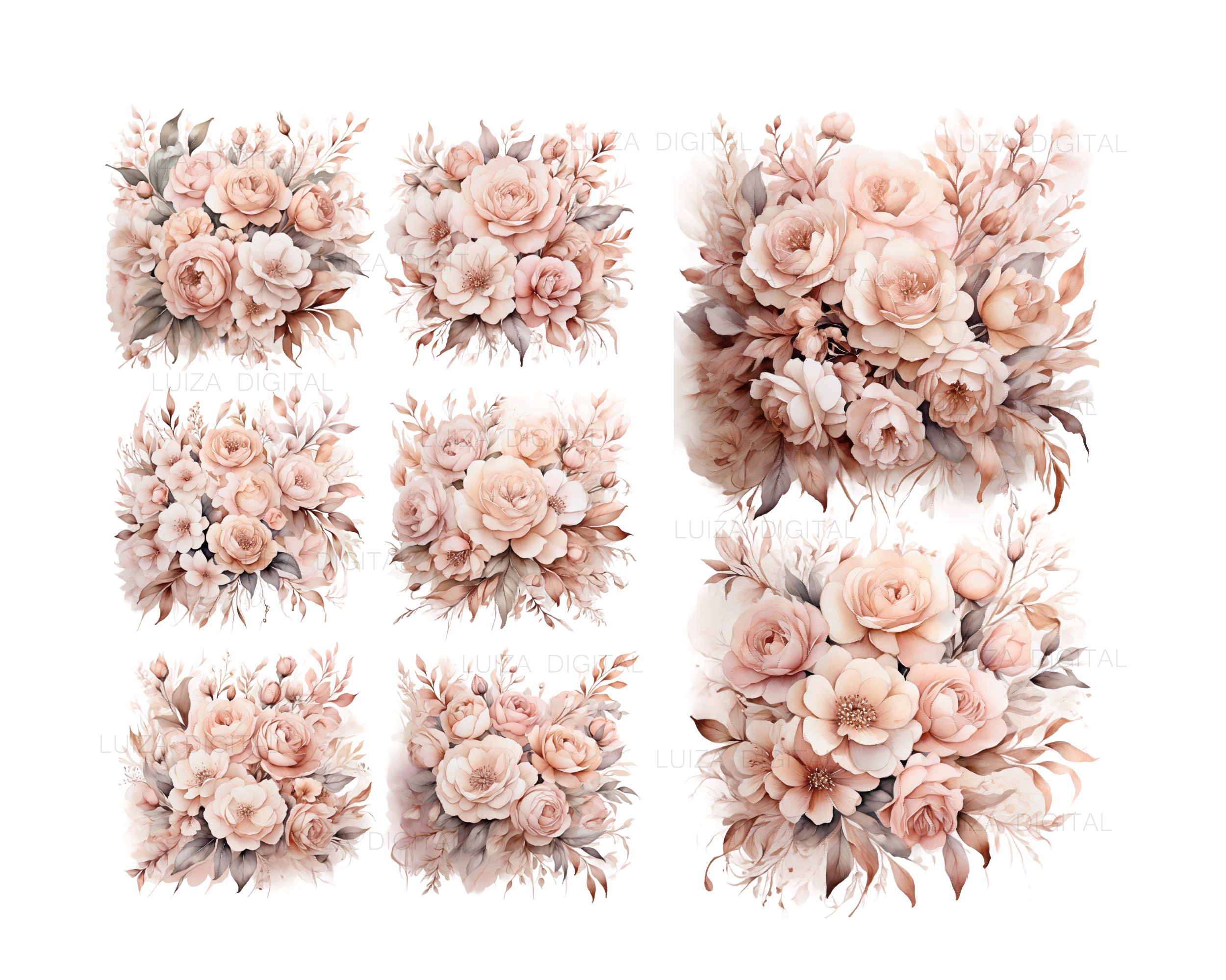 Rose Gold Flowers PNG, Pink Flowers Clipart, Watercolor Floral Clipart
